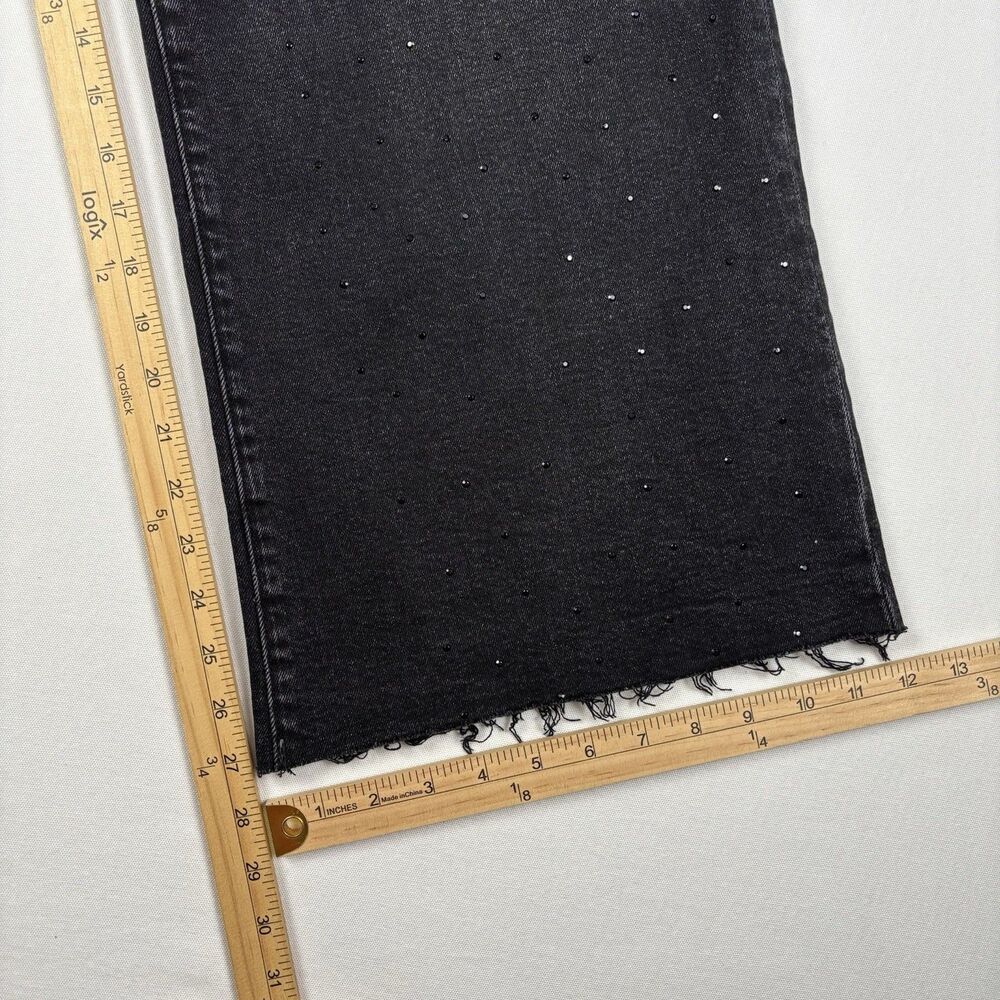Kut from the Kloth Meg Fab Ab Jeans Womens 12 Black Rhinestone Wide Leg Raw Hem - Picture 16 of 16